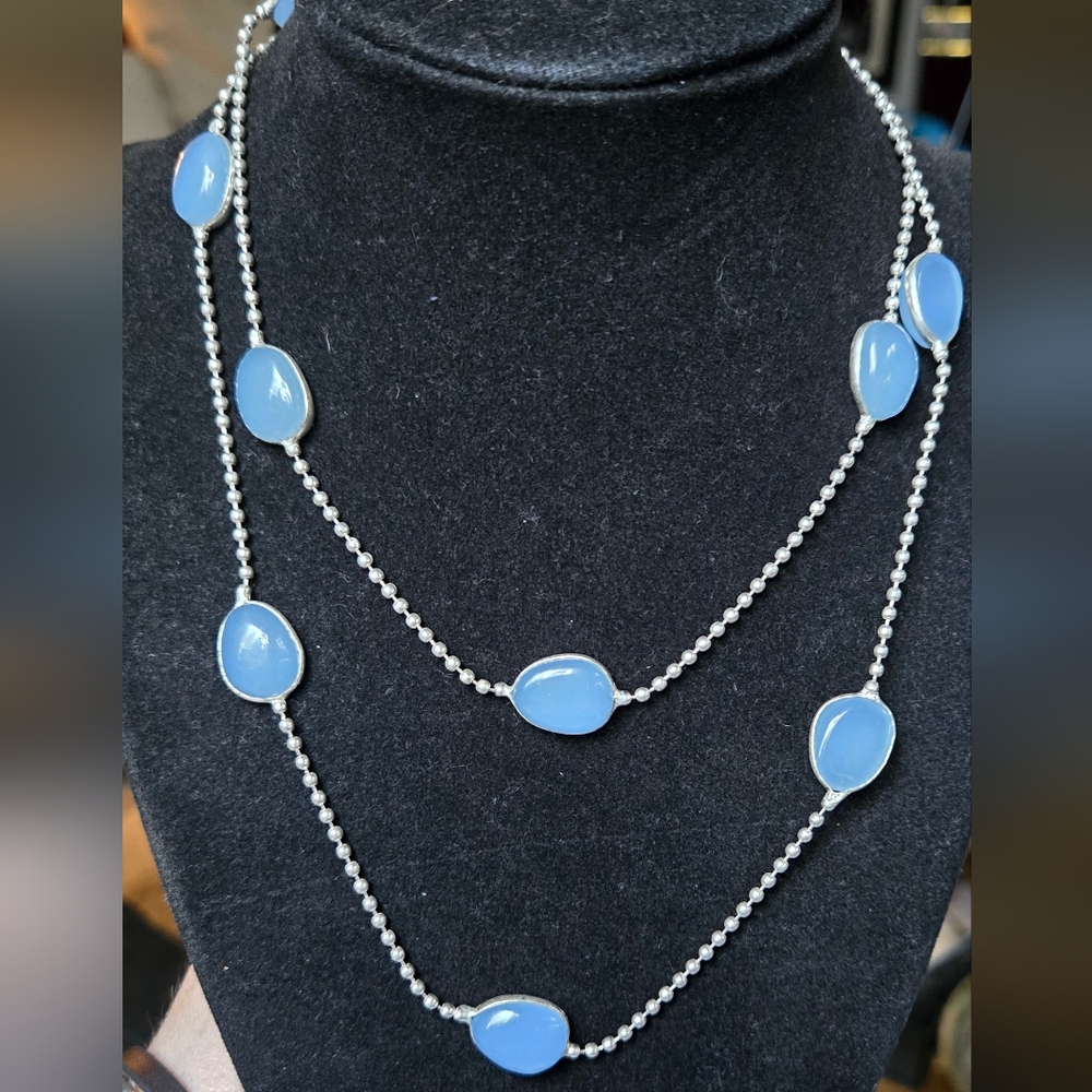 Chalcedony sterling station necklace 18"/36" - Picture 3 of 7